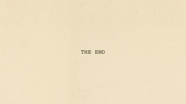 Typewriter The End Outro Animation on Vintage Paper. Features subtle film grain, dust, scratches, and projector flicker for an authentic retro cinema look.