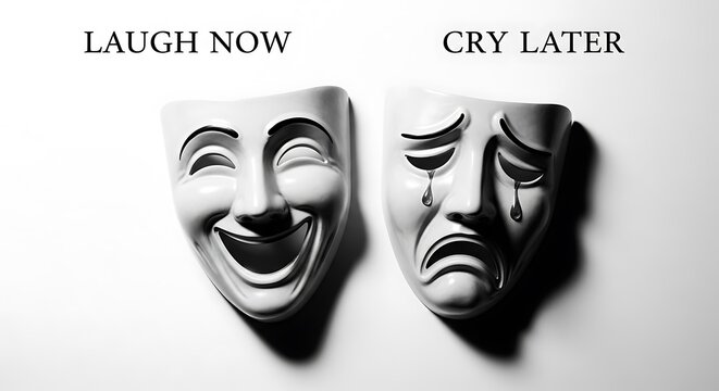 Black and white dual emotion portrait split screen.