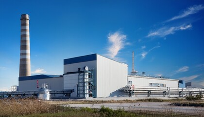 Fototapeta premium industrial factory building with chimney and tower