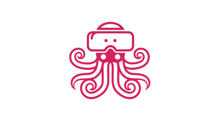 Pink line art octopus wearing virtual reality headset © Nur