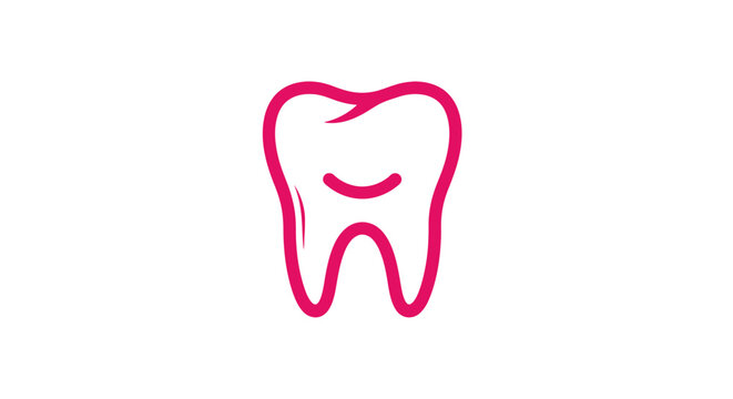 Pink outline tooth icon on white background dental care concept