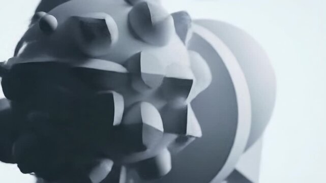 soft white, light gray sleek cubes, elegant spheres, and intricate interlocking forms fluidly shift and evolve on smooth surfaces in a pristine 3D animation. Concept for high-tech intros