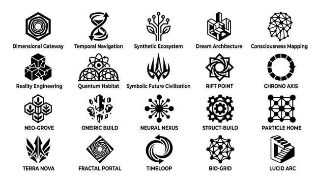 Black and white geometric symbols icons.