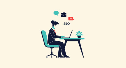 Fototapeta premium Digital marketing professional actively engaged in SEO strategy and online optimization, working on a laptop to drive business growth and enhance web presence