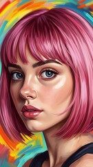 Naklejka premium Young woman with vibrant pink hair and makeup.