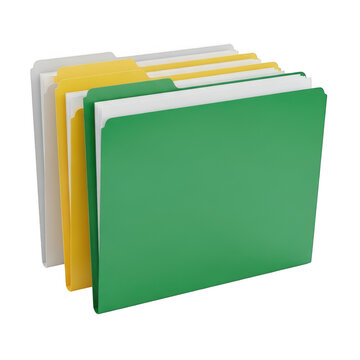 Three green folder icons stacked on top of each other isolated on transparent background