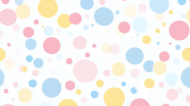 Pastel seamless pattern with colorful confetti dots and circles on white background
