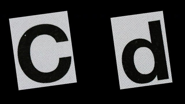 Stop Motion graphic Alphabet letter C magazine paper cut collage, ransom note style text,  additional video elements on transparent background (Alpha Channel)
