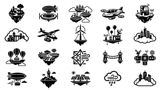 Airplanes and travel icons set.