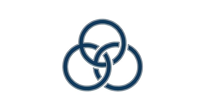 Abstract geometric symbol with interlocking dark blue circles forming a linear corporate logo isolated on white background