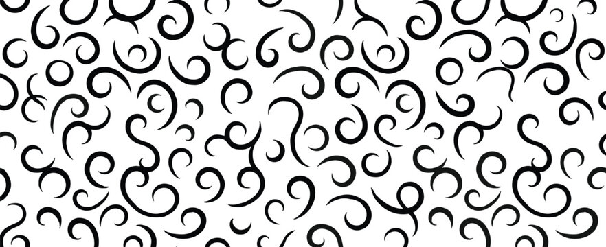 Abstract black curly flourishes and swirls pattern on a white background