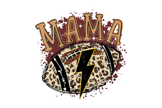  Mama football with leopard print, lightning bolt, and messy splatter Sublimation Design
