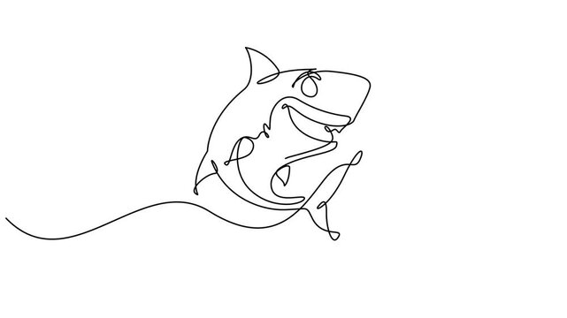 Animated self drawing of continuous line draw aggressive shark, Self drawing simple animation of continuous one line drawing. 4k video