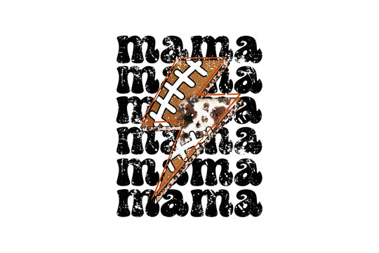 Mama stacked typography with a football and cow print pattern texture Sublimation Design