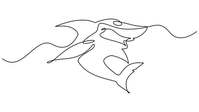 Animated self drawing of continuous line draw aggressive shark, Self drawing simple animation of continuous one line drawing. 4k video