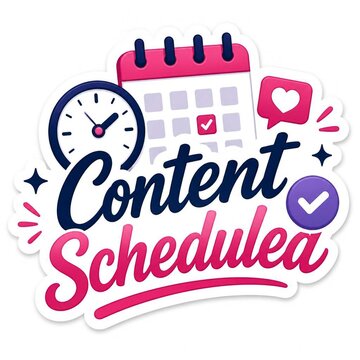 Content schedule sticker with calendar, clock, and social media icons for social media planning and content management