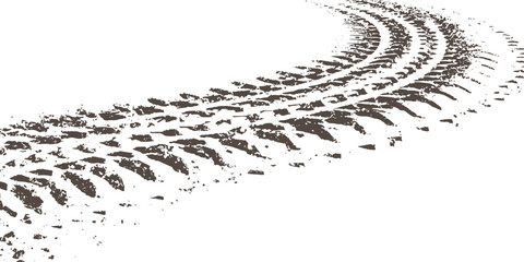 Abstract brown winding tire tracks with grunge dirt texture on white background for off-road design vector illustration. © Design House