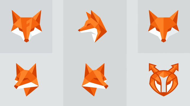 Orange fox head icons set