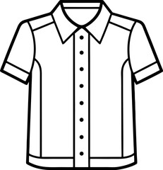 Naklejka premium A simple, line-art illustration of a short-sleeved, button-down shirt dominates the center of the frame. The shirt features a classic collar and a row of buttons running vertically down the front. The