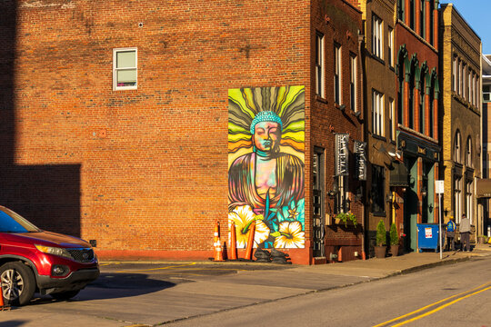 A colorful wall mural in downtown Pittsburgh Pennsylvania USA
