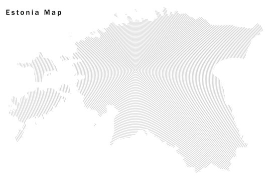 Abstract vector map of Estonia created with flowing geometric lines and striped texture. Modern black and white cartographic design suitable for travel, geography, infographic, education, branding, po
