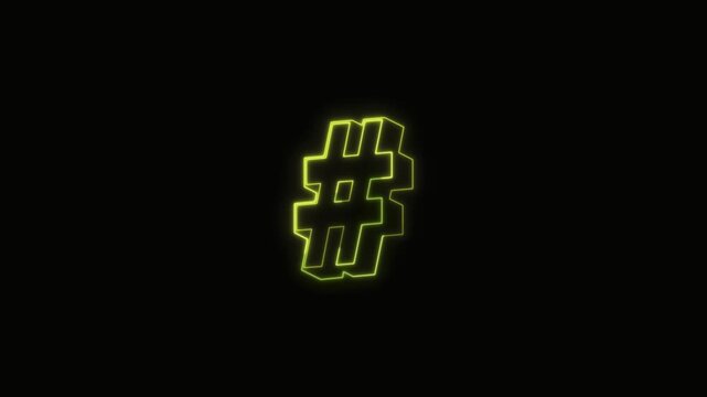  Hashtag Neon Text Seamless Loop 4K with Black Background Animated Promotional Typography for Video Editing