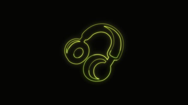  Headphones Icon Neon Seamless Loop 4K with Black Background Animated Promotional Typography for Video Editing