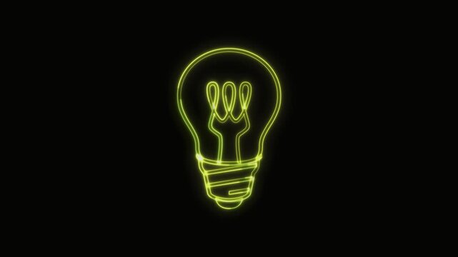  Light Bulb Icon Neon Seamless Loop 4K with Black Background Animated Promotional Typography for Video Editing