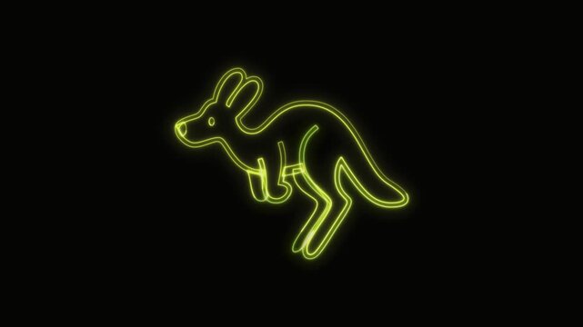  Kangaroo Icon Neon Seamless Loop 4K with Black Background Animated Promotional Typography for Video Editing