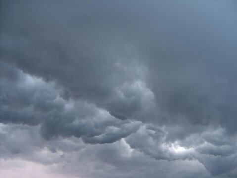 Heavy, gray storm clouds in the sky. Close-up.