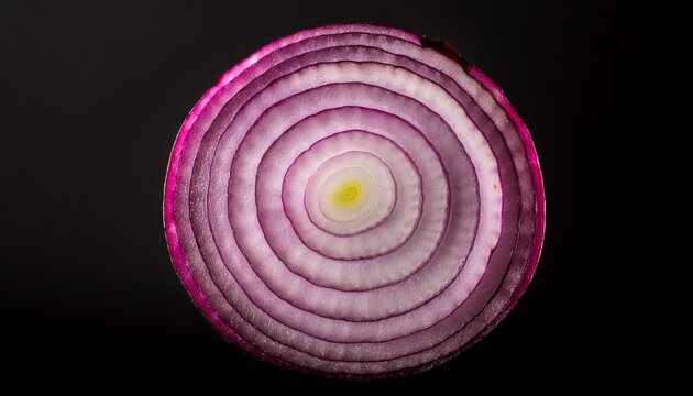 vibrant slice of red onion against black backdrop showcasing concentric layers