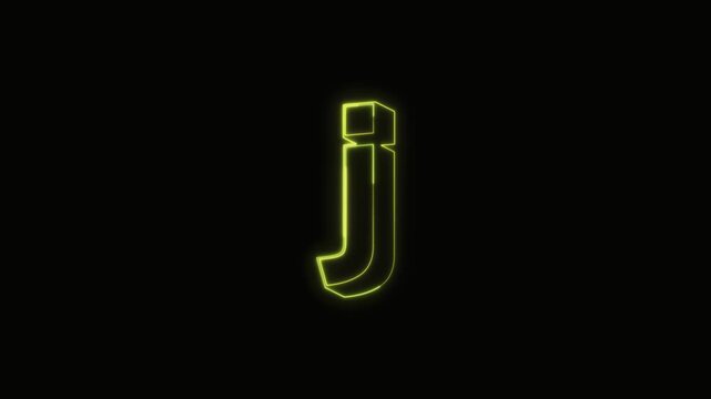  Alphabet j Neon Text Seamless Loop 4K with Black Background Animated Promotional Typography for Video Editing