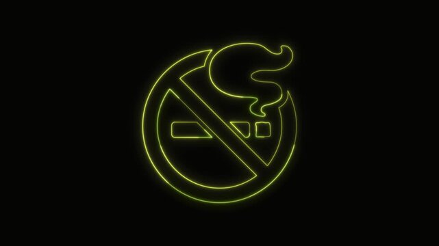  No smoking Icon Neon Seamless Loop 4K with Black Background Animated Promotional Typography for Video Editing