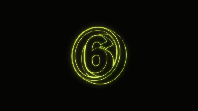 Number 6 Neon Text Seamless Loop 4K Black Background Animated Promotional Typography for Video Editing