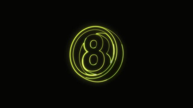 Number 8 Neon Text Seamless Loop 4K Black Background Animated Promotional Typography for Video Editing