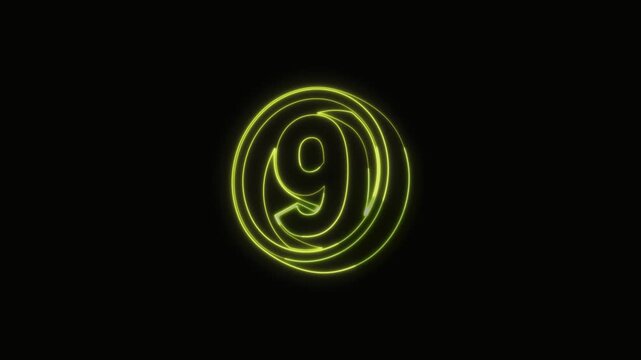 Number 9 Neon Text Seamless Loop 4K Black Background Animated Promotional Typography for Video Editing