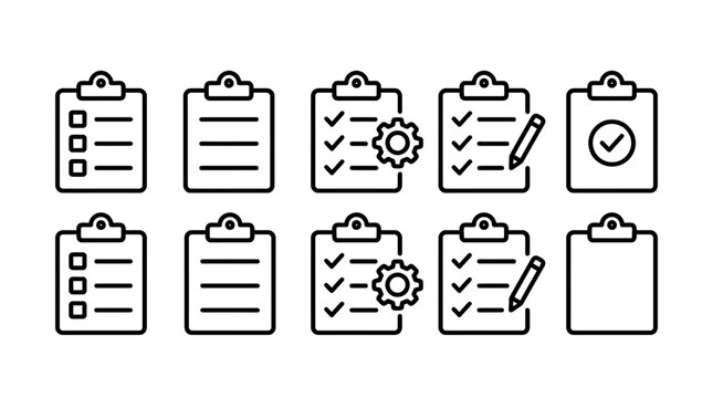 Clipboard icons with checklists and customizable elements