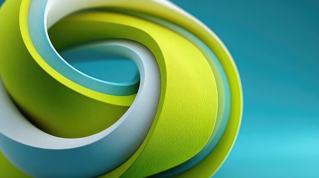 Abstract 3D Mobius strip loop in vibrant green yellow and blue gradient minimal design