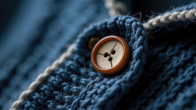 A close-up shot of a sweater button with intricate details, ideal for use in fashion or textile-related contexts