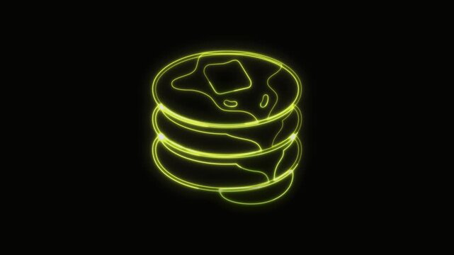  Pancakes Icon Neon Seamless Loop 4K with Black Background Animated Promotional Typography for Video Editing