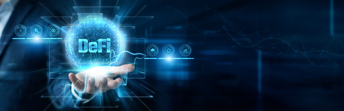 Crypto Investor Hand Hold Decentralized Finance (Defi), and smart contract wallet, peer to peer blockchain landing, digital asset liquidity pool, crypto token exchange