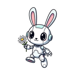 Obraz premium Cute cartoon bunny waving hands cheerfully