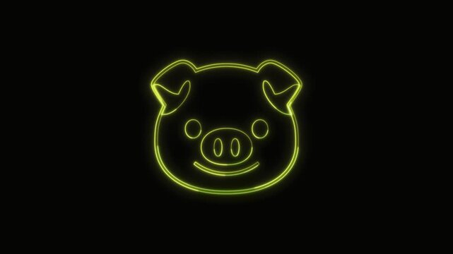  Pig Icon Neon Seamless Loop 4K with Black Background Animated Promotional Typography for Video Editing