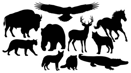 Black silhouettes of various wild animals © Md