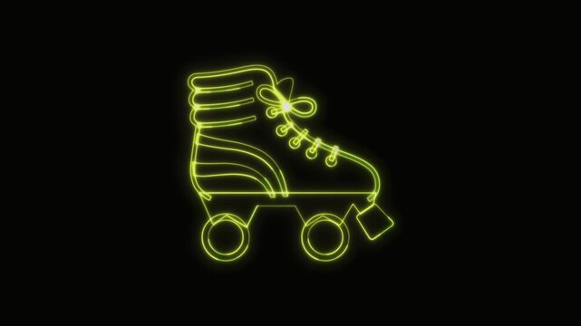  Roller Skate Icon Neon Seamless Loop 4K with Black Background Animated Promotional Typography for Video Editing