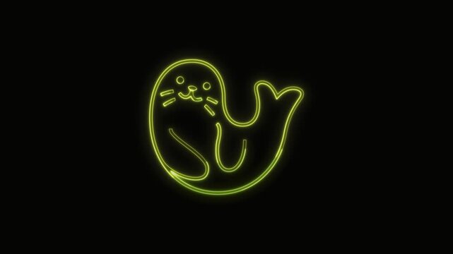  Seal Icon Neon Seamless Loop 4K with Black Background Animated Promotional Typography for Video Editing