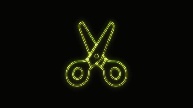  Scissors Icon Neon Seamless Loop 4K with Black Background Animated Promotional Typography for Video Editing