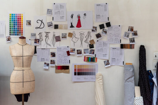 Fashion design studio inspiration board.