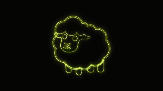  Sheep Icon Neon Seamless Loop 4K with Black Background Animated Promotional Typography for Video Editing