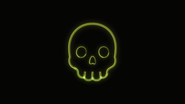  Skull Icon Neon Seamless Loop 4K with Black Background Animated Promotional Typography for Video Editing